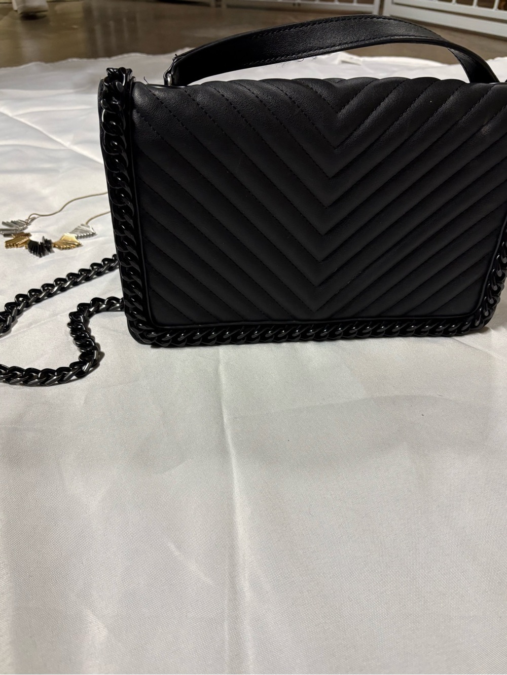 Aldo Black Quilted Chain-Trim Crossbody Bag
